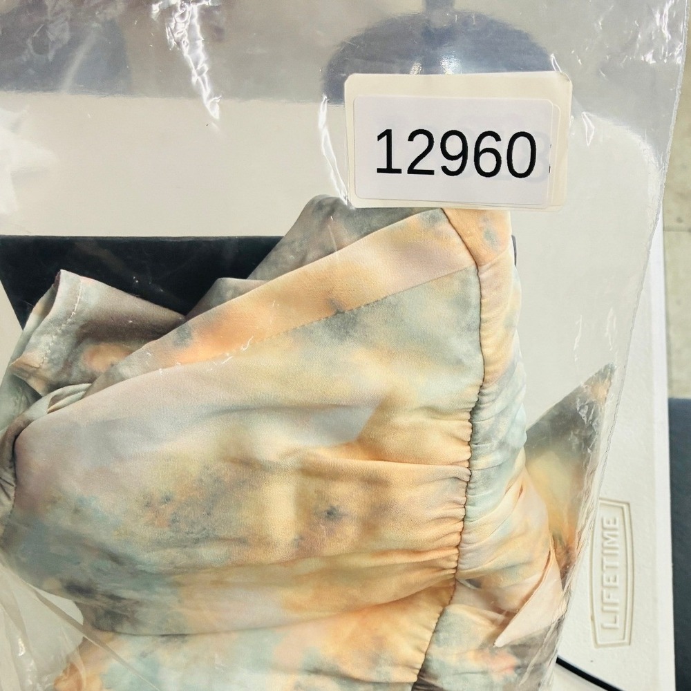 Saltwater Luxe Tie Front Blouse Women's Large Blue Peach Tie Dye Cropped Top - Picture 11 of 11